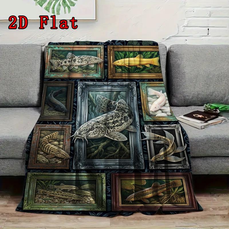 Fish Art Collection 2D Flat Pattern Flannel Blanket, High Quality All Seasons, Home Decor, Warmth and Comfort, Perfect for Christmas Gifts.