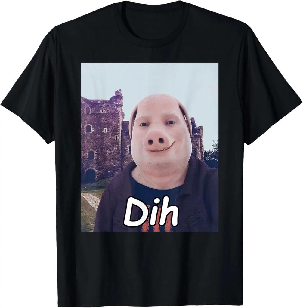 Funny Dih Brainrot Gen Z Humor TShirt Heavyweight Casual Tee Pig T Shirt Graphic T Shirts Clothing Summer Streetwear