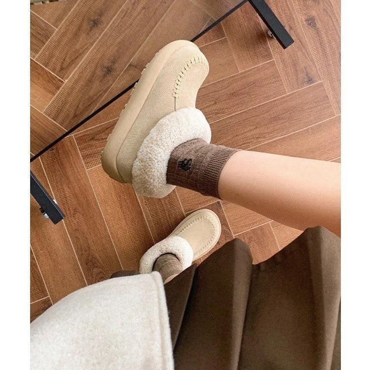 Women's short hairy mouth thick bottom winter warm fur one snow boots non-slip wear casual sports cotton boots