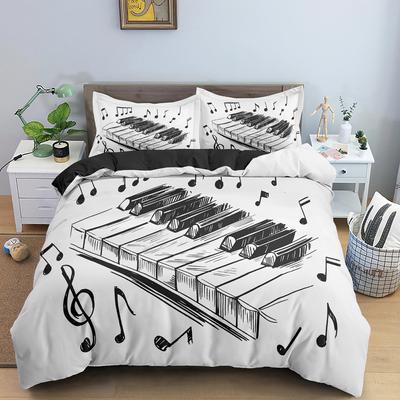 Funda Nórdica Rey Reina Música de Piano Juego de Ropa de Cama Notas Musicales Para Niños Adolescentes Niñas Teclas de Piano Blanco y Negro 2/3 Piezas Funda de Colcha