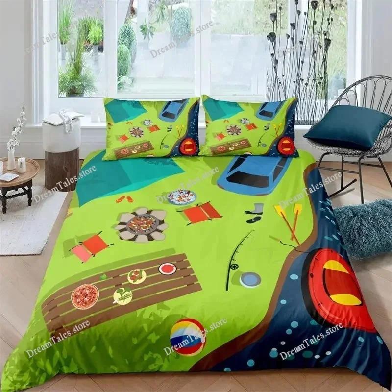 Felice Campeggio Stile Rustico Stile Camper Copripiumino Federa Set Biancheria da Letto Coperta Quilt Letto Matrimoniale Tessile per la Casa Regalo di Lusso36