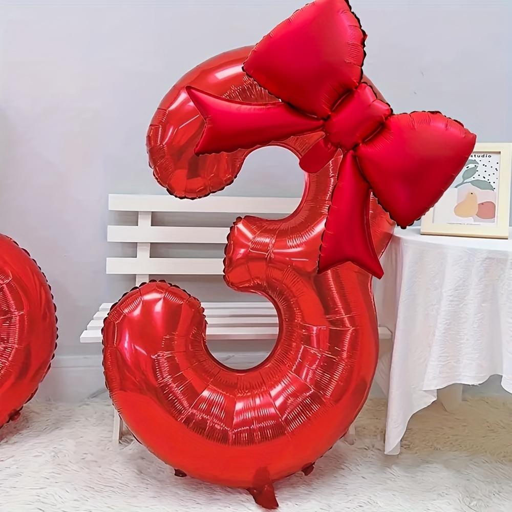 New Large 32inch Number Digital 0-9 Balloon Red Anniversary Decoration Foil Balloons with Red Bowknot Birthday Party Balloons