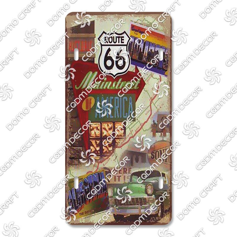 Retro Route 66 License Metal Tin Signs Vintage Road Trip Car Metal Plate Garage Club Gas Station Car Wall Decor