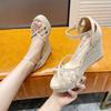 333-1 Slope Heel Super High Heels 10CM Waterproof Table Muffin Thick-soled Hemp Rope Woven Thin Belt Fish Mouth Sandals Women's Summer