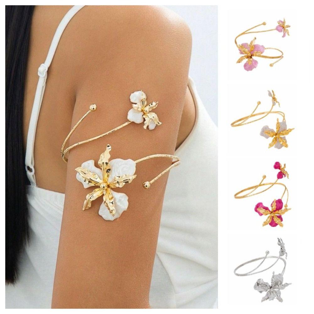 Enamel Glaze Butterfly Orchid Bracelet Floral Flower Armband Fashion Open Arm Bangle  Gift
