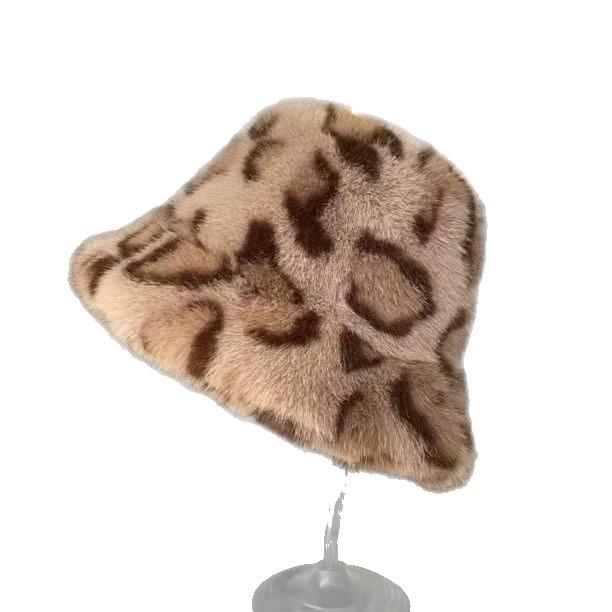 Pălării de iarnă versatile și elegante pentru femei - Pălărie de pescar călduroasă din blană de nurcă falsă cu imprimeu leopard