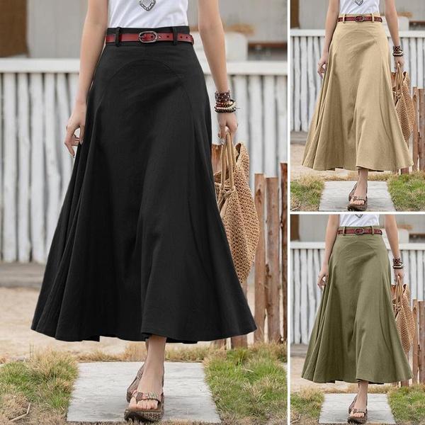 Übergröße Abend Baumwollrock Midi Knöpfe Rock Damen Sommer Mode Elastischer Bund Kleid
