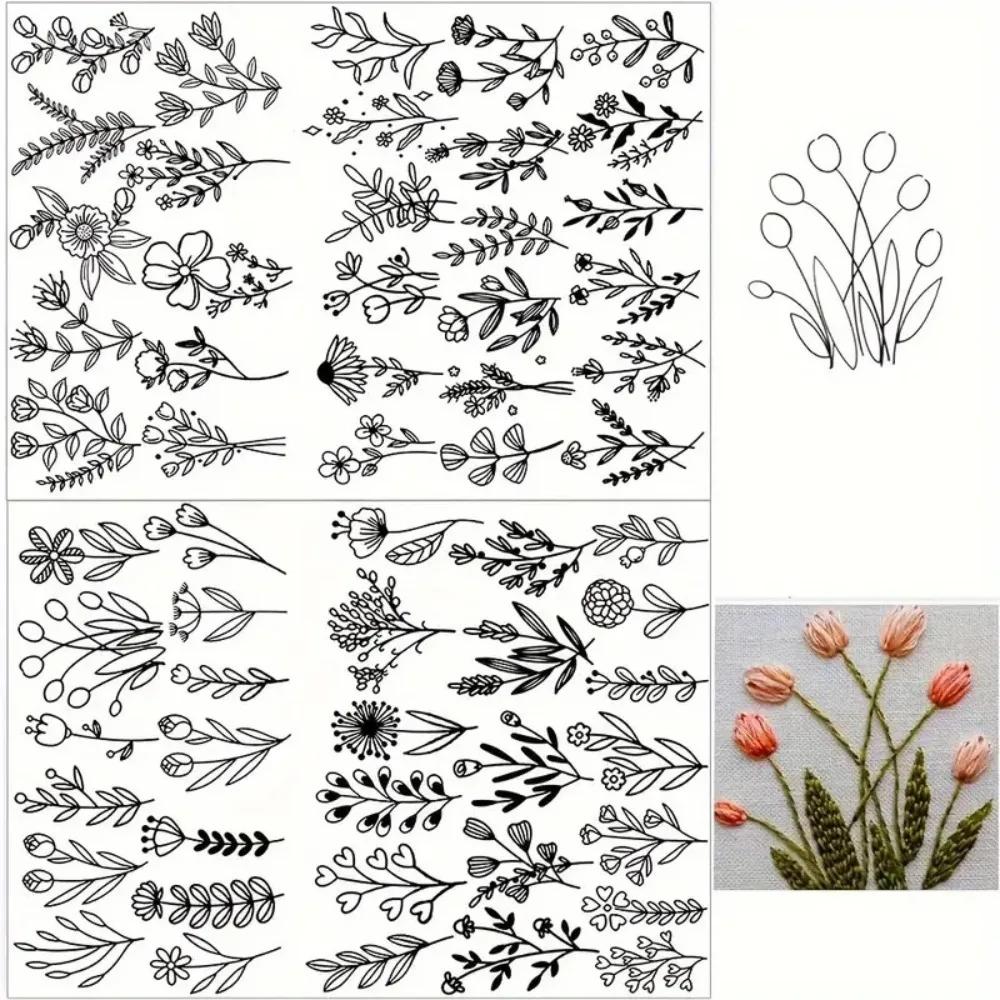2Sheets Flowers and Leaf Designs Stitching Embroidery Paper DIY Handmade Embroidery Hand Sewing Stabilizers Sewing Supplies