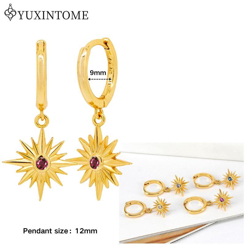 YUXINTOME 925 Silver Ear Needle Zircon Hoop gold Earrings For Women Square Plate Pendant Cutout Heart Earrings Fashion Jewelry