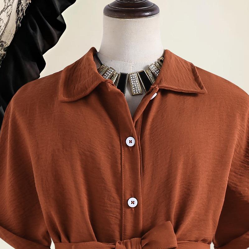 Girls' Fashionable Coffee-colored Dress, Summer Children's Casual Short-sleeved Shirt Dress