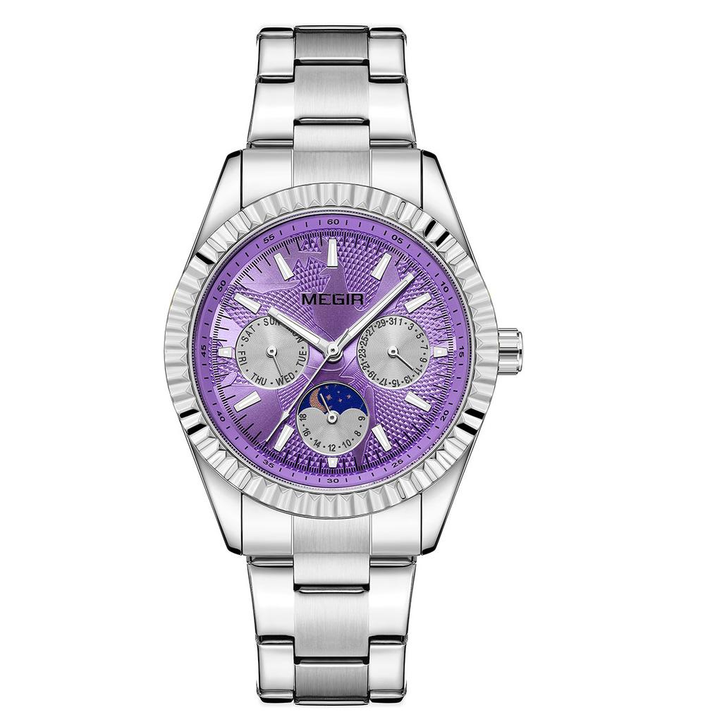 Men's Quartz Watches Stainless Steel Strap Couple Bracelets Wristwatch with Day Date 24-Hour Moon Phase Function Relogio Womens Watch