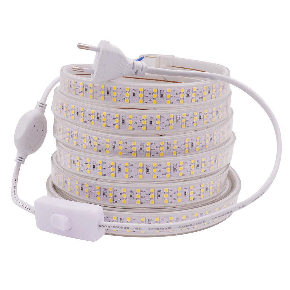 AC 220V LED Strip Lights 2835SMD 276LEDs/m Flexible Outdoor Lamp Waterproof LED Tape With OFF/ON Switch Power Plug
