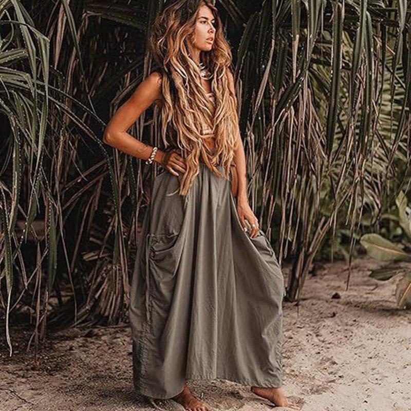 

Жіноча повсякденна спідниця-напівспідниця 2024 р., вільна довга спідниця з органічної бавовни та великими кишенями в стилі бохо S сірий колір