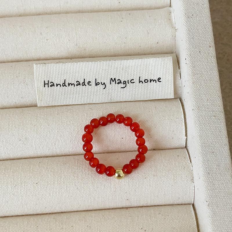 Red Dripping Oil Love Beaded Elastic Rope Ring Female Retro Personality Fashion Commuting Simple Versatile Ring Ring