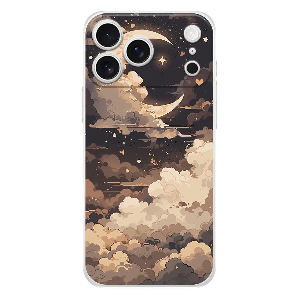 Soft Clear TPU Phone Case For iPhone 17 Air 16E 16 11 15 14 Pro MAX 12 13 7 8 Plus SE Easter Cover Moon Cloud Comic Style