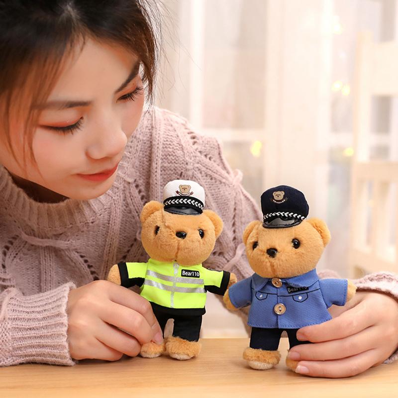 15cm Charakterbär Anhänger Plüsch Verkehrspolizist Polizist Feuerwehrmann Sachen Cartoon Tier Schlüsselanhänger Schlüsselkette Mode Männer Geschenk