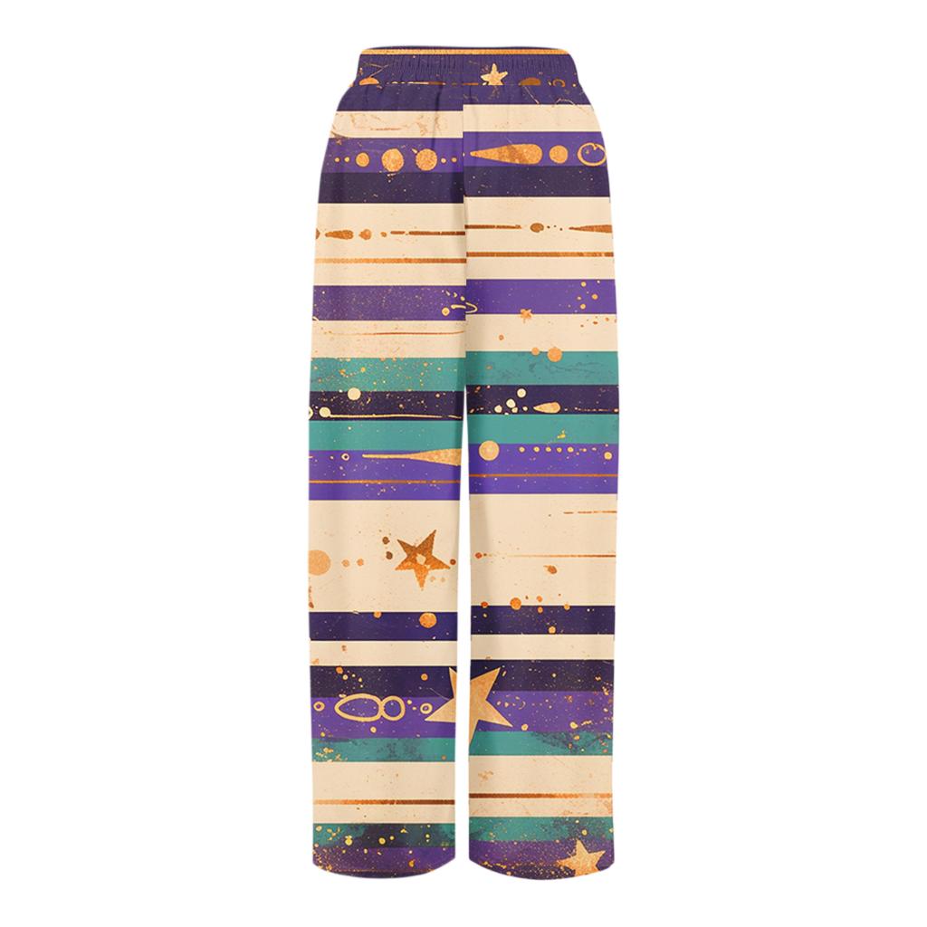 Damskie Luźne i Codzienne Spodnie z Szerokimi Nogawkami z Nadrukiem, z Elastycznym Pasem, Sznurkiem i Kieszeniami