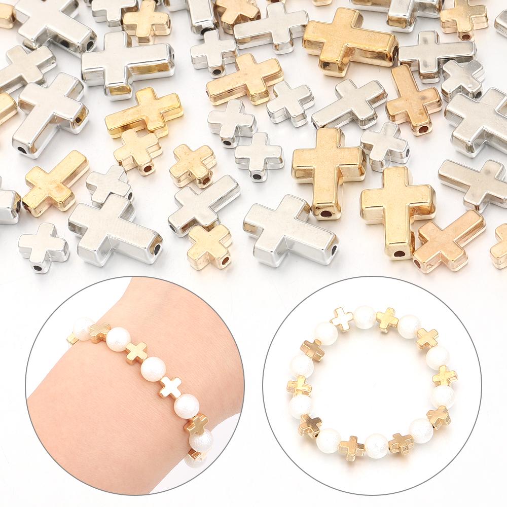 50-100pcs/lot Gold Silver Color CCB Cross Beads Plastic Loose Spacer Beads For Jewelry Making DIY Bracelet Necklace Accessories