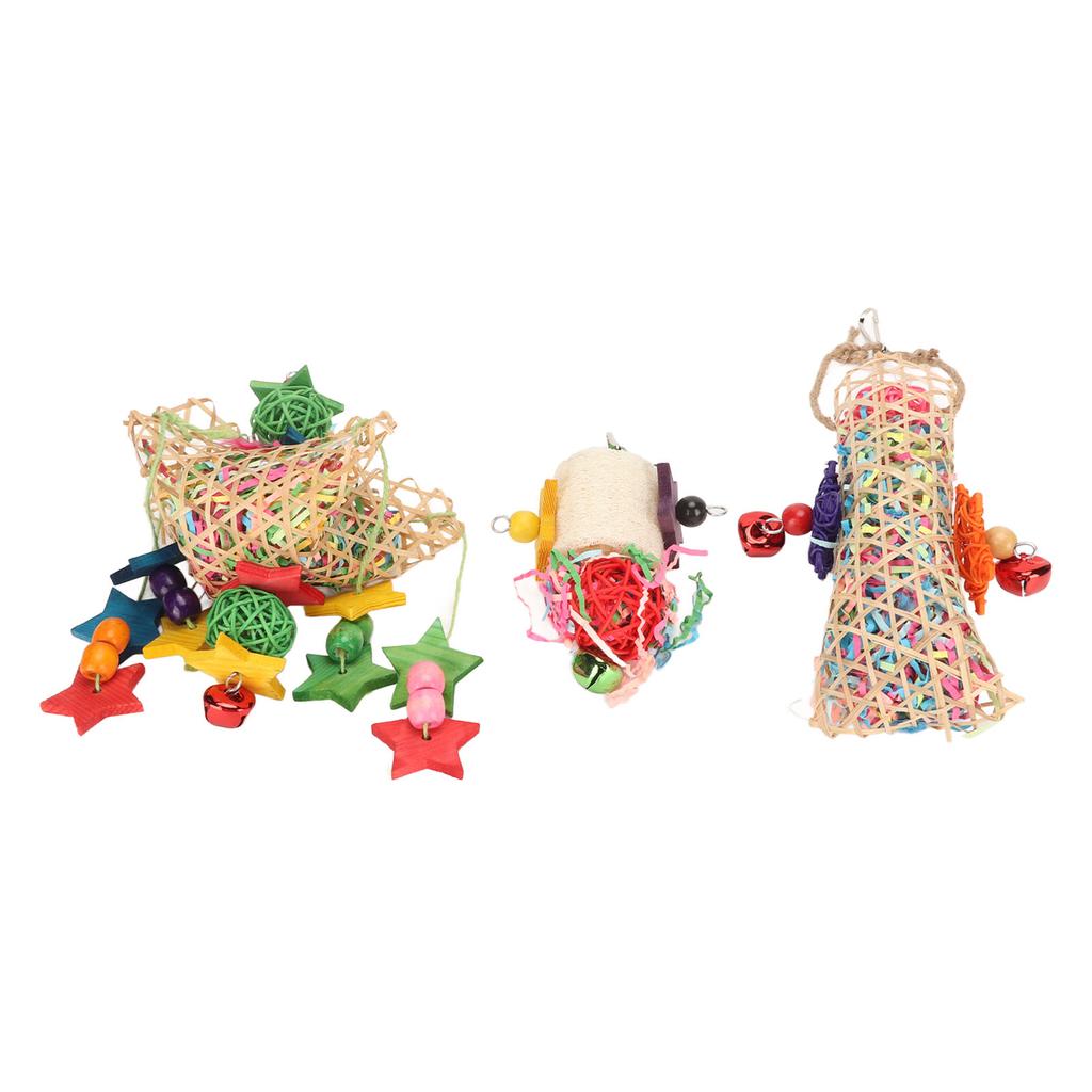 3 Stück Papageien Schredder Kauspielzeug Bambusnetz Rattan Luffa Vogel Kauspielzeug für Finken Wellensittiche Sittiche