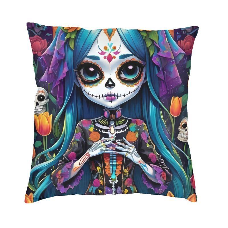 Day Of The Dead Sugar Skull Square Pillowcover Decoration Cushion Cover Throw Pillow for Sofa Doublesided Printing