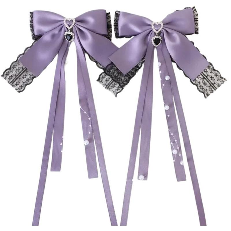 1Pair  Ribbon Bows Hair Barrettes Unique Solid Colors Fashion Hairpieces Elegant Accessories For Females