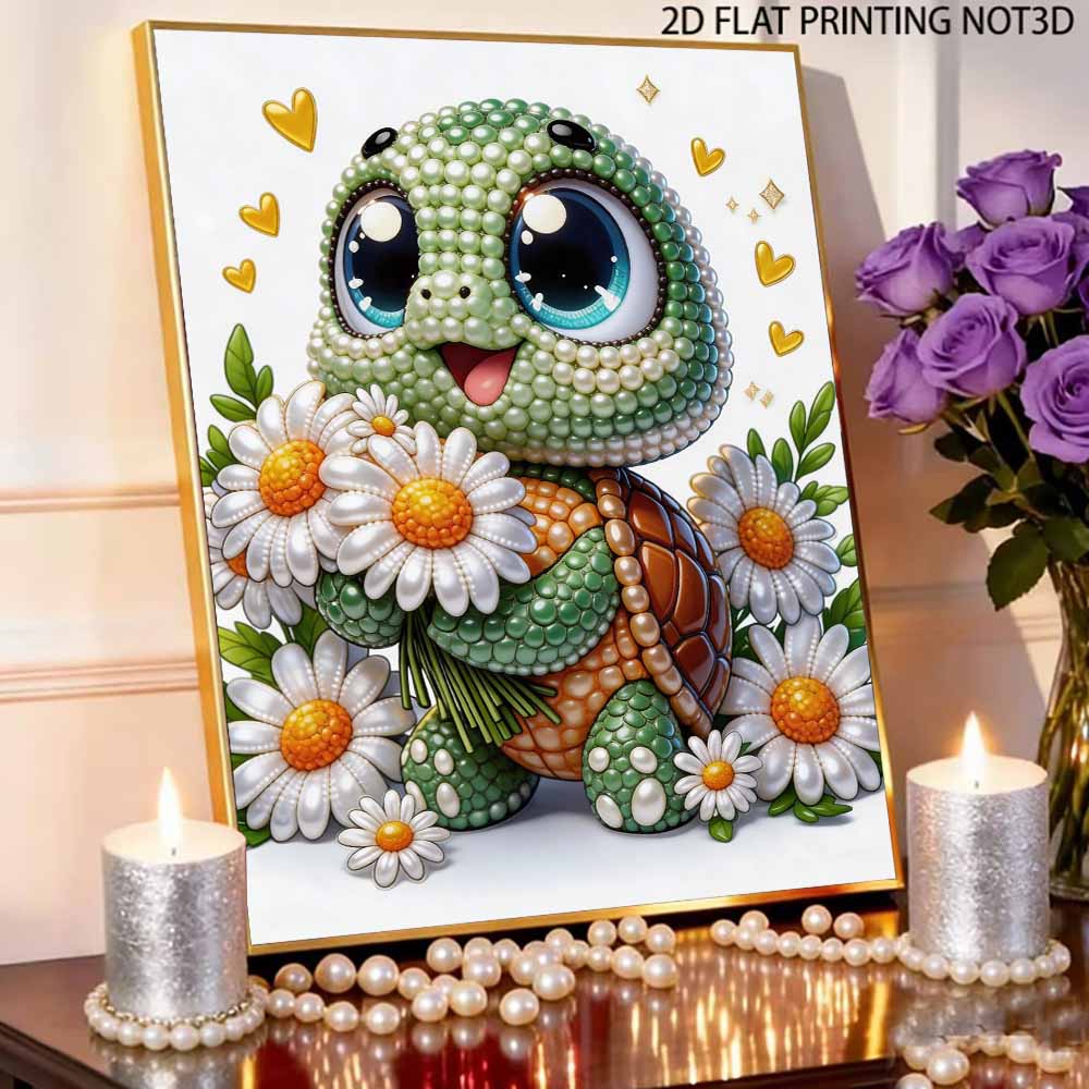 Frameless Cute Turtle Pearl Painting Kit 30x40cm Floral DIY Pearl Art Elegant Gem Art for Home Wall Decoration Perfect for Living Room & Bedroom