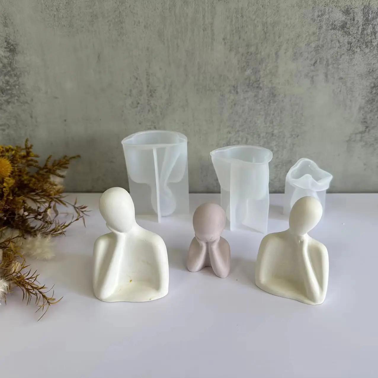A Top Quality DIY Mother Father Son Portrait Silicone Candle Molds 3D Abstract Family Statue Plaster Crafts Resin Concrete Mold