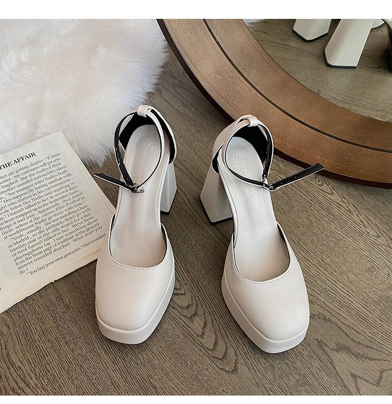 

Белые ретро французские туфли на толстом каблуке женские туфли 2025 года новые весенние туфли с увеличенной юбкой неглубокие горловины туфли Мэри Джейн 34