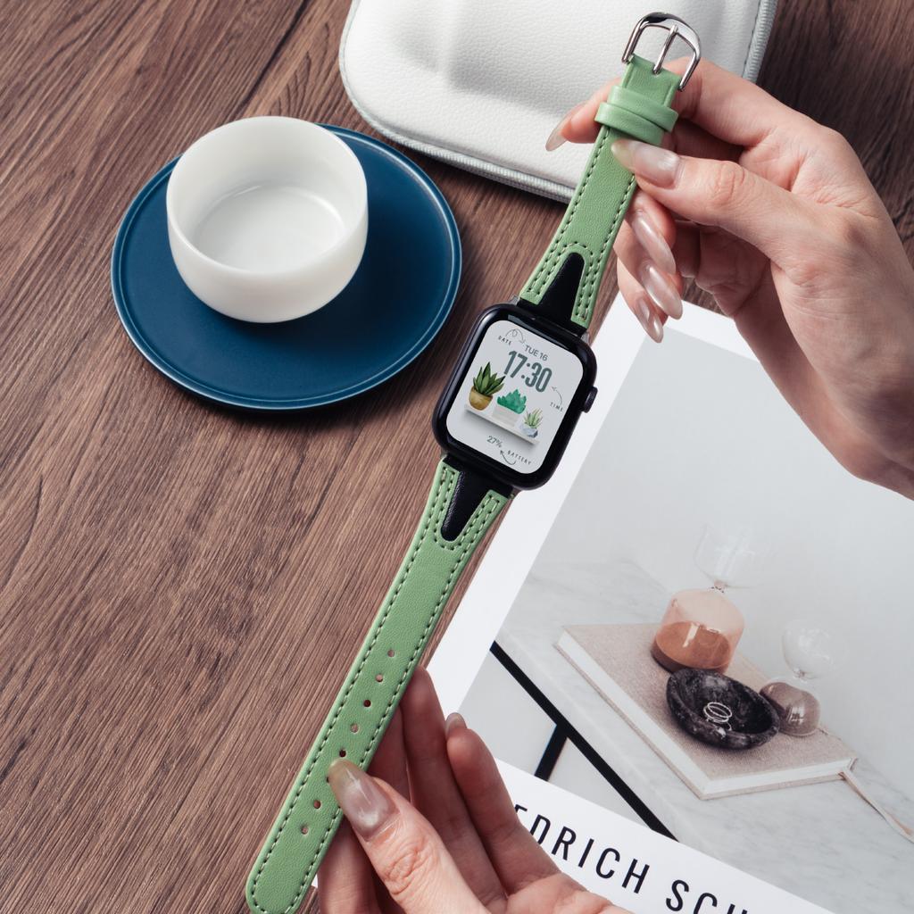 Leather Band for Apple Watch Series 11 10 9 8 7 6 5 4 SE Slim Strap for Iwatch 38mm 40mm 41mm 42mm 45mm 49mm Two Color Bracelet