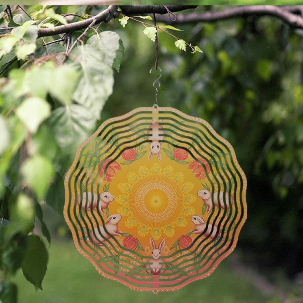 Metal Wind Spinner with Rabbit and Floral Design 360 Rotating Outdoor Decor for Garden Patio Balcony Vibrant Colors No Battery Needed