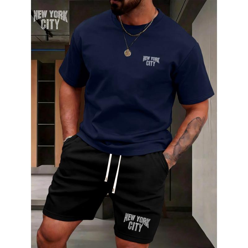 

2026 Summer Vacation Men s T-Shirt Shorts 2-Piece Set Casual Plus Size Breathable Short Sleeve Top Drawstring Shorts Suit 6XL S