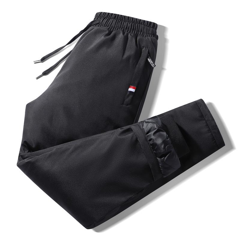 Nové zimní péřové bavlněné kalhoty plus bavlněné zateplené ležérní volné kalhoty pánské větruodolné teplé šatníkové sportovní kalhoty