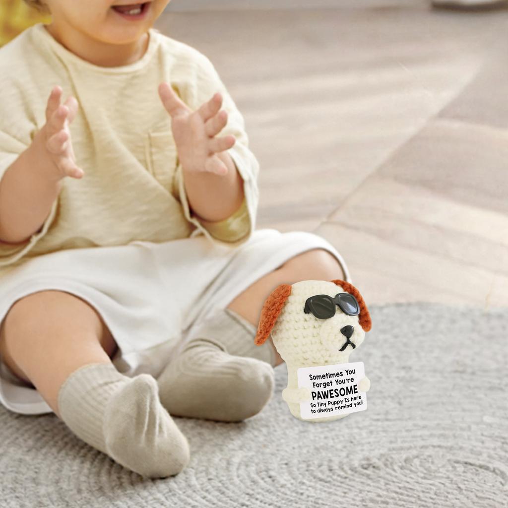 Positive Funny Expression Wool Knitted Sunglasses Puppy Positive Wool Doll