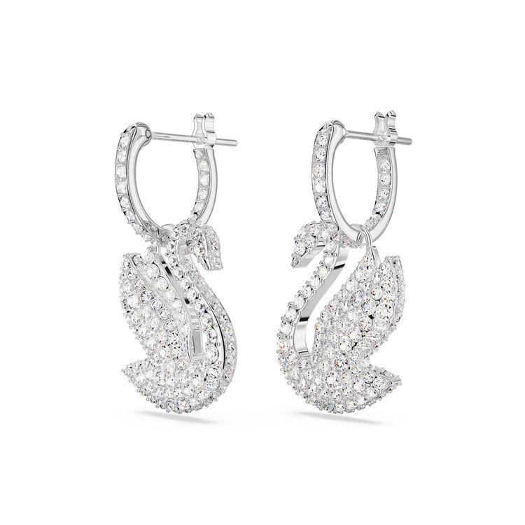 Swarovski Swan Shaped Drop Earrings Rhodium Plated Women earrings 5647545 Box (Random Color)