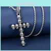 Stylish Skull Cross Pendant Necklace For Men With Chunky Pearl Chain And Punk Vibe
