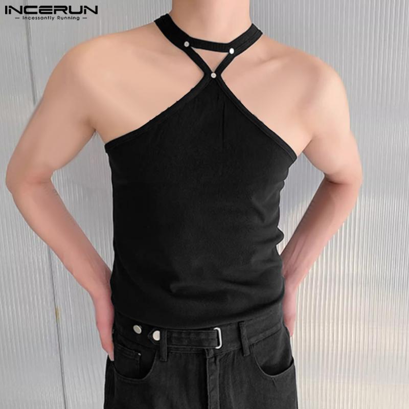 INCERUN Men Halter Neck Sexy Cross Vest Slim Fit Stretch Camisole Tank Tops