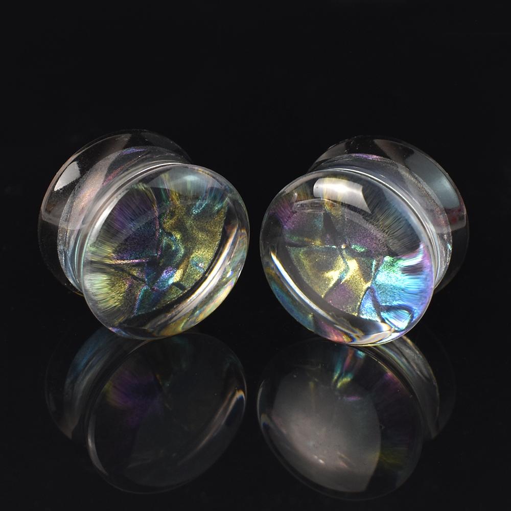 2 Stück 6–50 mm mehrfarbige Ohrmessgeräte, Tunnel, doppelt ausgestellter Stecker, Ohrkeil, Expander, Körperpiercing-Schmuck für Damen und Herren