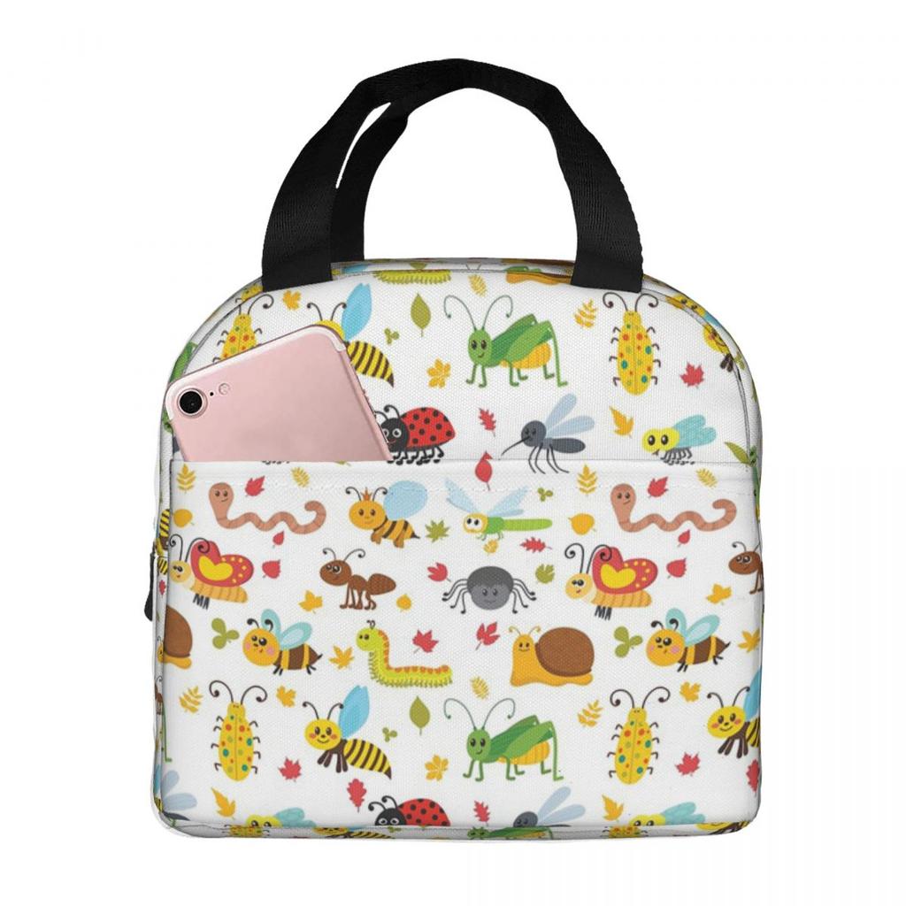 Cartoon Insect Bug Pattern Insulated Lunch Bag for Women Office Cooler Thermal Food Box Tote Portable Lunch Boxes Container