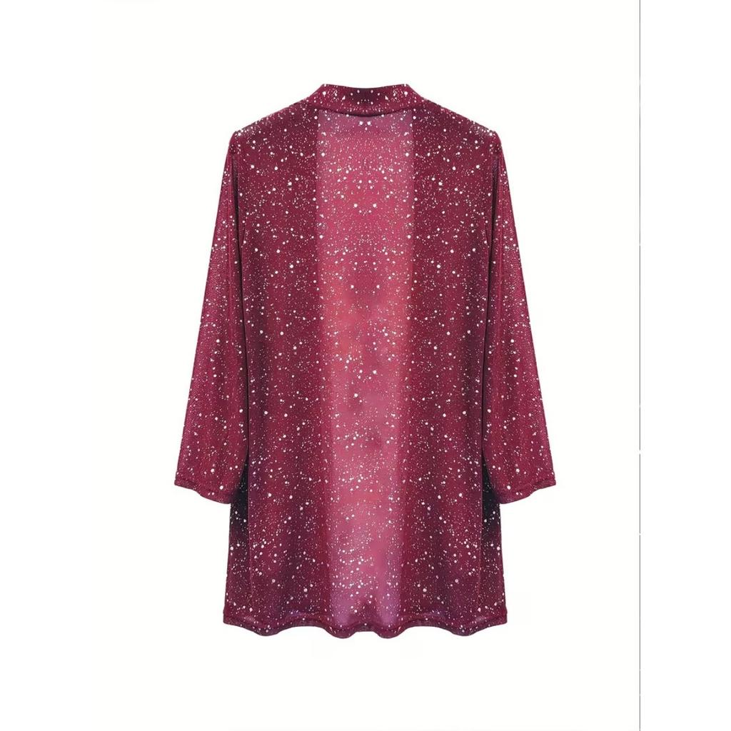New Women's Elegant Shiny Mesh 3/4 Sleeve Open Cardigan, Fashion Casual Spring Summer Top for Women, European American Style