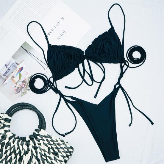 2 ks/sada Bikini set Jednobarevný Plisovaný Univerzální Měkké Plavky