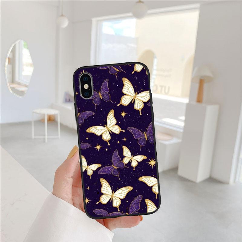 FM17 Colorful Butterfly Soft Shell Phone Case for iPhone 16 15 14 13 12 Pro Max Plus Mini