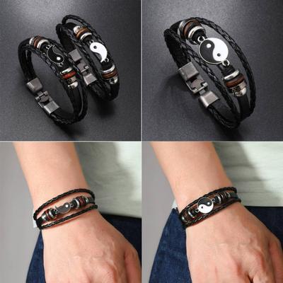 Minimalist Vintage Punk Tai Chi Kişiselleştirilmiş Deri Erkek Bileklik, Avrupa ve Amerikan Trend ve Havalı Deri Bileklik