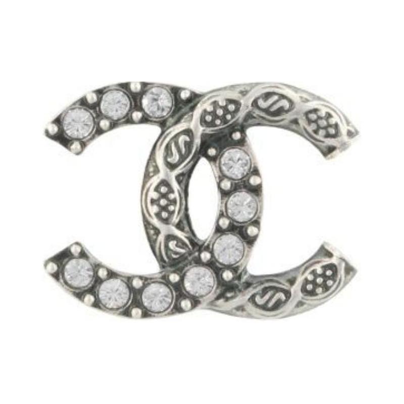 CHANEL Elegant Double C Shape Metal Earrings Women's Silver