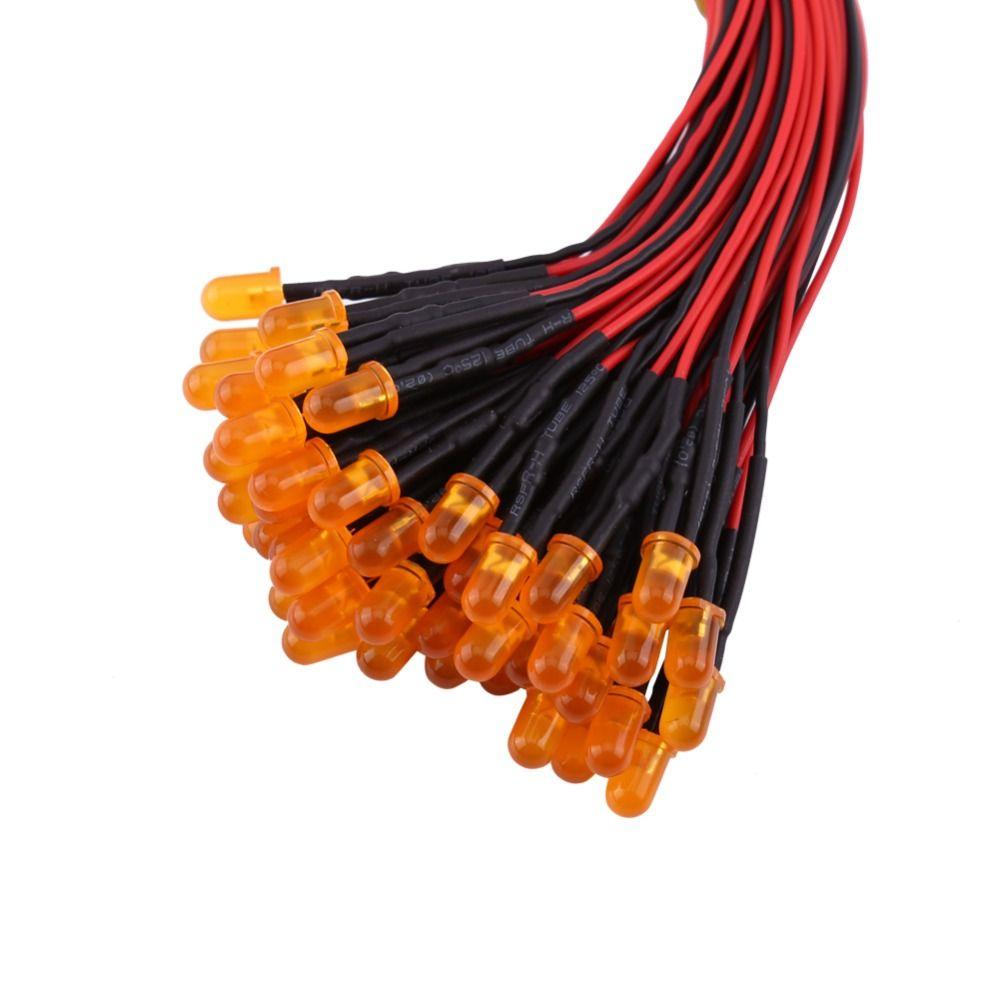 50PCS 5mm Pre Wired LED Diodes DC12V Red Blue Orange Slow Flashing DC12V LED Lights LED Light Emitting Diodes