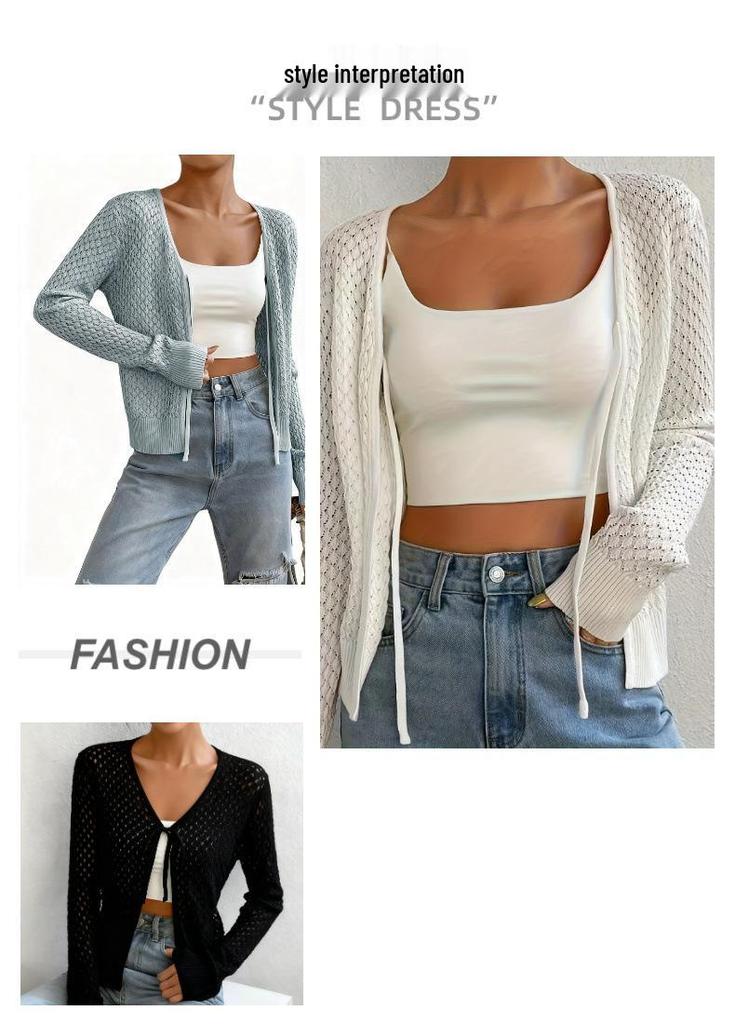 2026 Summer Hollow-Out Women's Soft Knit Cover-up - European & American Loose Long Sleeve Style