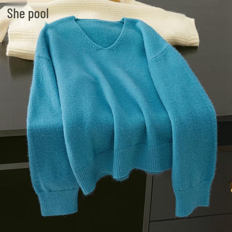 HerPool Women's Relaxed V-Neck Knit Pullover