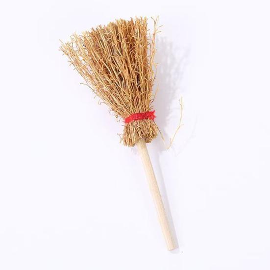 24 Pcs/Set Mini Witch Hat with Mini Broom Miniature Straw Brooms Plastic Witch Hat Set for Halloween Party Decoration