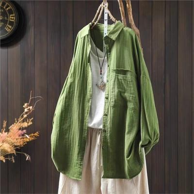 Damen Vintage Shirts Tops Umlegekragen Langarm Blusen Frühling Knopftaschen Weiche Shirts