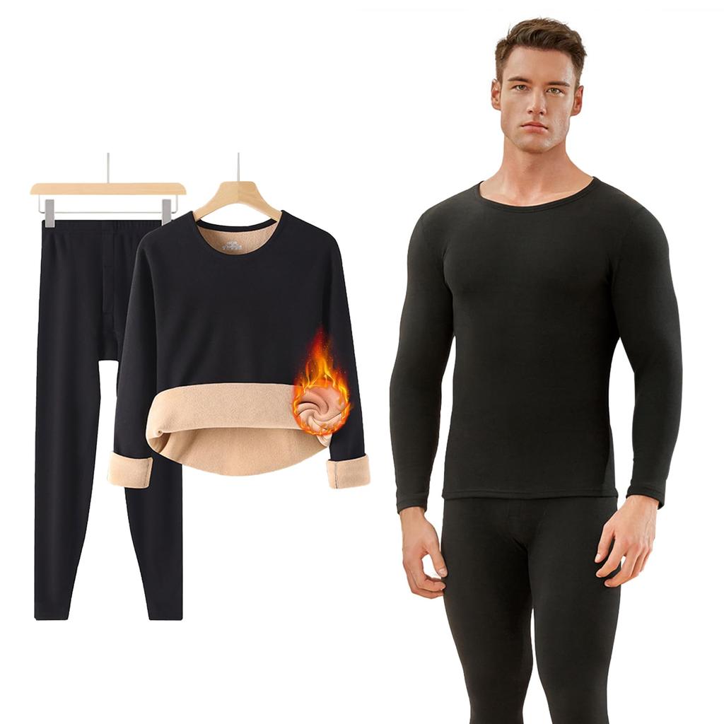 Vivirose Heattech Warm Long Top and Bottom Extra Winter Innerwear and Men's Innerwear, Sleeve, Front-Opening, Set, Fleece-Lined, Warm,
