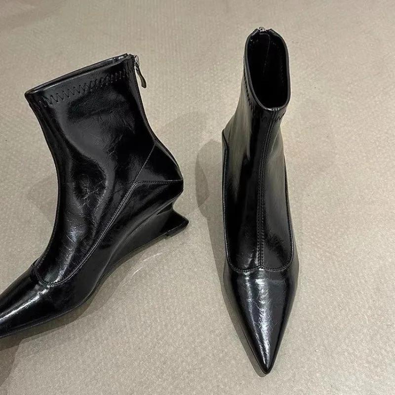 Geformte Absatzstiefeletten Mode Spitz Zehenbereich Reißverschluss hinten Weiche Sohle Rutschfest Abriebfest Kitten Heels